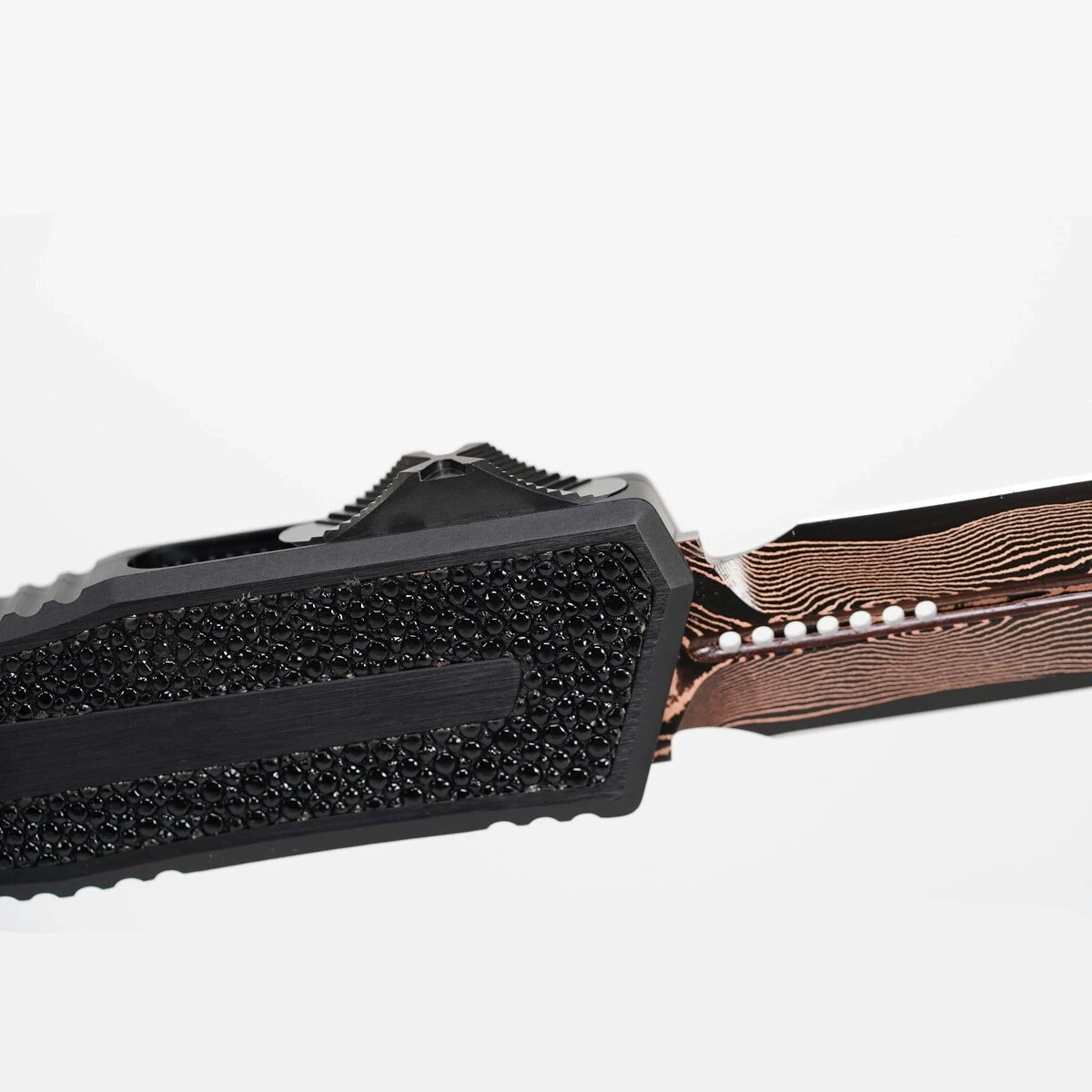 NÓŻ MICROTECH SCARAB® II GEN III - DOUBLE EDGE SIGNATURE SERIES BAKER FORGE C OPPERMAI DAMASCUS HEFTED A LLOY W/ STINGRAY INLAY DLC HARD CUT STAINLESS