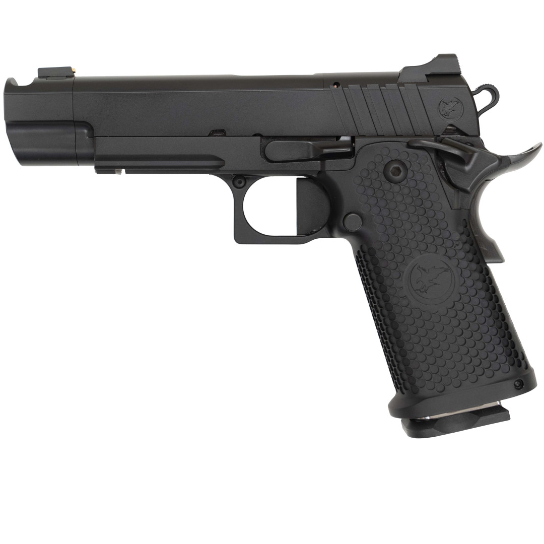 PISTOLET SAMOPOWTARZALNY NIGHTHAWK FIRE HAWK DS, AMBI SAFETY, FULLY MACHINED TOOL STEEL SIGHT UPGRADE - IOS BASE PLATE, NOVAK SIGHT CUT, BLACK OUT, GOLD FLUTED BARREL, KAL.: 9 x 19 mm