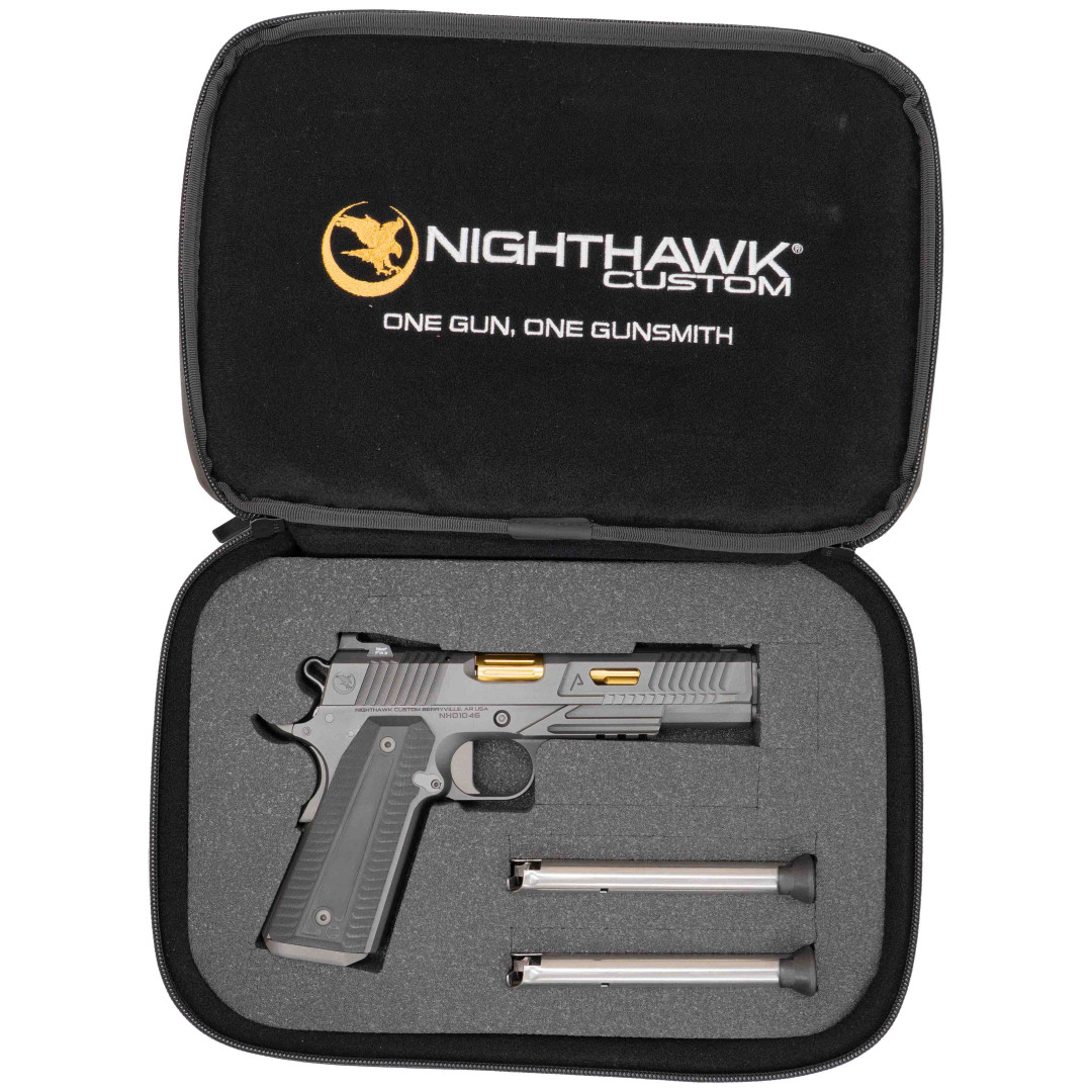 PISTOLET SAMOPOWTARZALNY NIGHTHAWK AGENT 2 GOV RECON W ZESTAWIE Z DODATKOWĄ LUFĄ Z KOMORĄ NABOJOWĄ, GOLD NITRIDE BARREL GOLD, SIGHT TRITIUM, EVERLAST RECOIL SYSTEM, KAL.: 9 x 19 mm