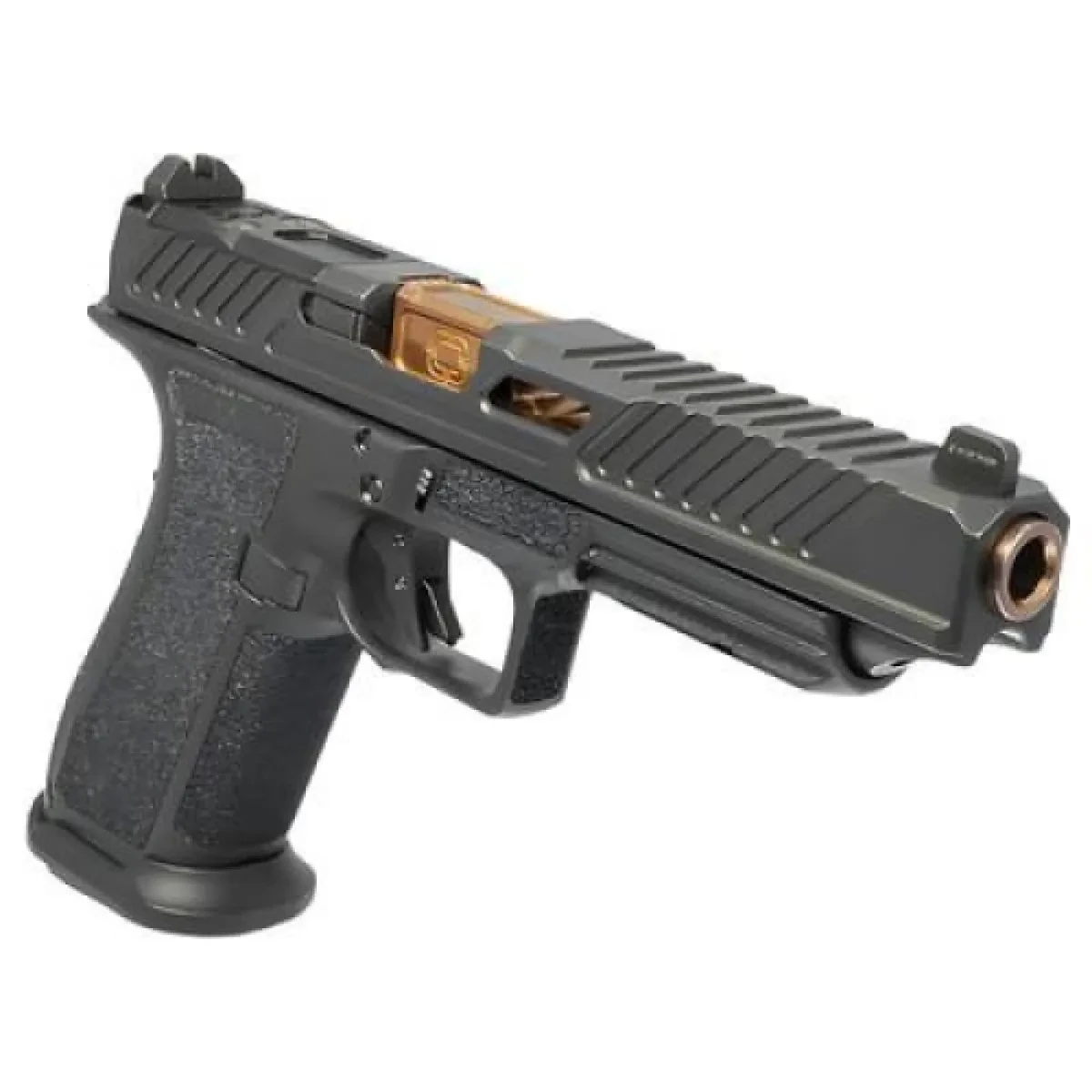 SHADOW SYSTEMS DR920L; BLACK FRAME, ELITE SLIDE OPTIC BLACK, SPIRAL UNTHREADED BARREL BRONZE, SS ROD, GRN TRIT 1D ; KAL.: 9 x 19 mm