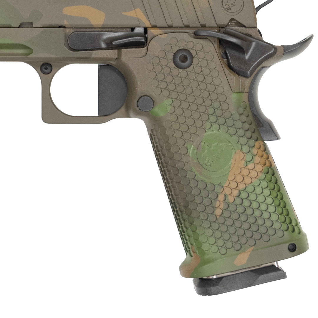 PISTOLET SAMOPOWTARZALNY NIGHTHAWK PRESIDENT DS BOARDROOM SERIES - IOS STANDARD REAR SIGHT & FRONT SIGHT, HILLBILLY 223 CUSTOM CERAKOTE GREEN MULTI CAM, KAL.: 9 x 19 mm