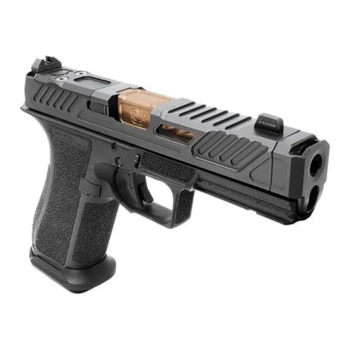 SHADOW SYSTEMS XR920P; BLACK FRAME, ELITE SLIDE OPTIC BLACK, SPIRAL COMPENSATED BARREL BRONZE, SS ROD, GRN TRIT 1D; KAL.: 9 x 19 mm