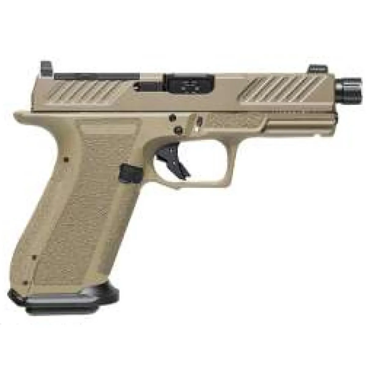 SHADOW SYSTEMS XR920 KAL. 9x19mm, FDE FRAME, COMBAT SLIDE OPTIC FDE, SPIRAL THREADED BARREL BLACK, SS ROD, GRN TRIT
