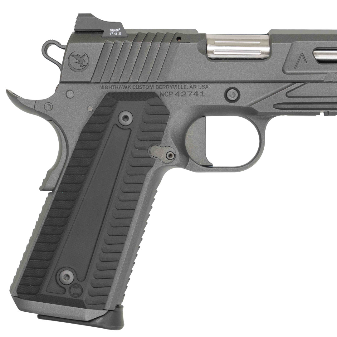 PISTOLET SAMOPOWTARZALNY NIGHTHAWK AGENT 2 GOV RECON SLANTPRO TWO DOT REAR, WITH TRITIUM FRONT SIGHT UPGRADE, IOS BASE PLATE, NOVAK SIGHT, STANDARD REAR & FRONT SIGHT, IOS PLATE, TRIJICON RMR, IRON SIGHT FORWARD, KAL.: .45 ACP