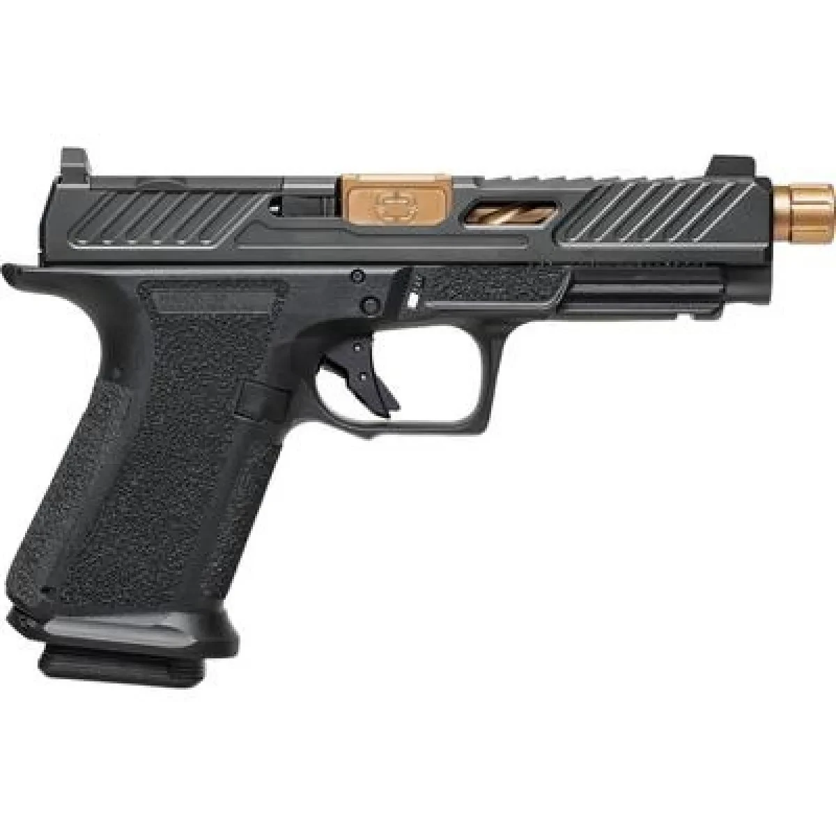 SHADOW SYSTEMS MR920L KAL. 9x19mm, BLACK FRAME, ELITE SLIDE OPTIC BLACK, SPIRAL THREADED BARREL BRONZE, SS ROD, GRN TRIT
