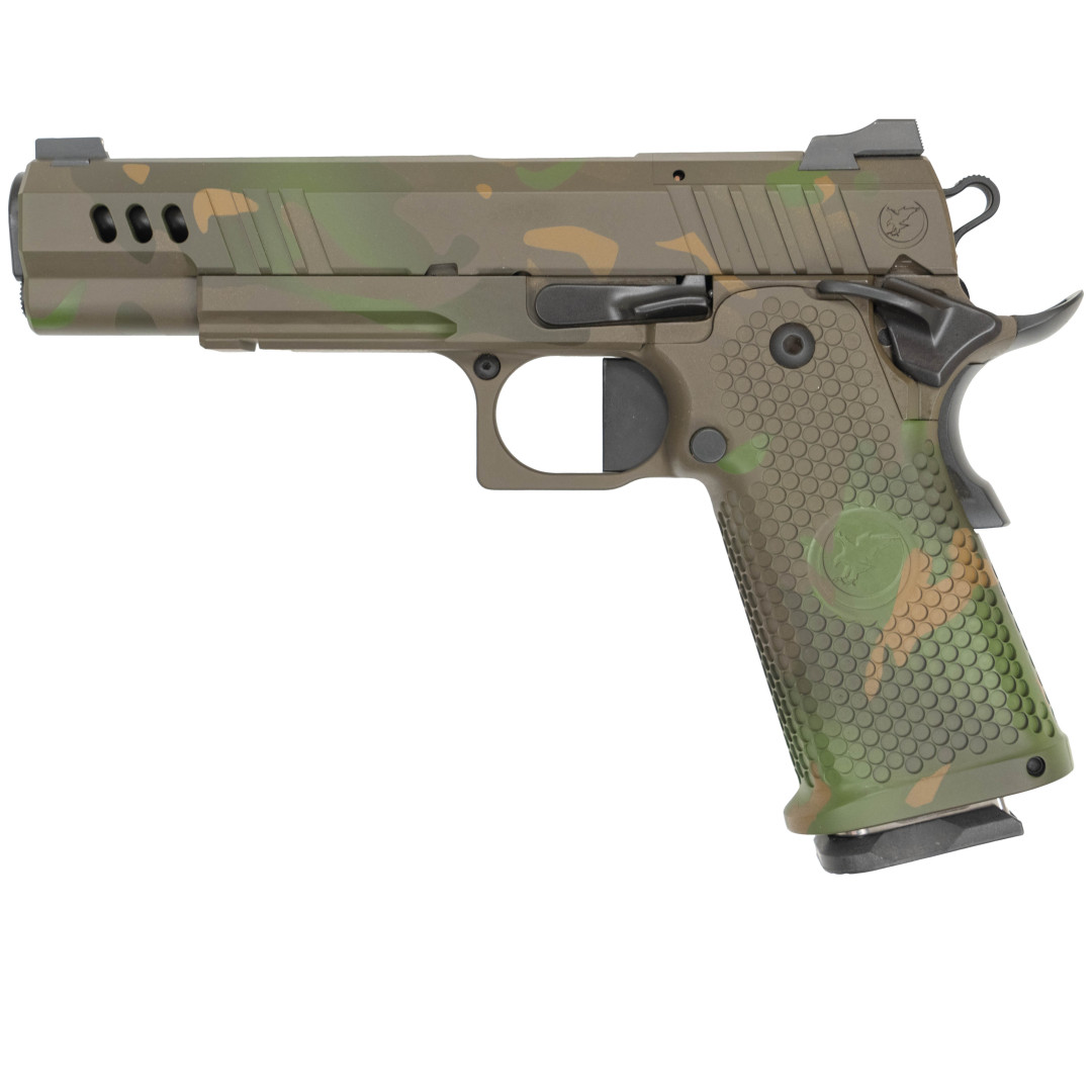 PISTOLET SAMOPOWTARZALNY NIGHTHAWK PRESIDENT DS BOARDROOM SERIES - IOS STANDARD REAR SIGHT & FRONT SIGHT, HILLBILLY 223 CUSTOM CERAKOTE GREEN MULTI CAM, KAL.: 9 x 19 mm