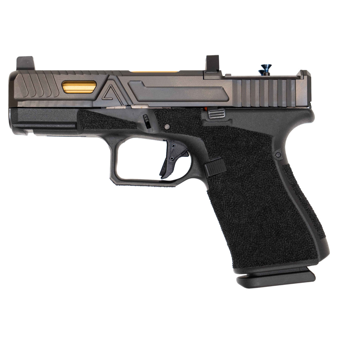 PISTOLET SAMOPOWTARZALNY W ZESTAWIE Z DODATKOWĄ LUFĄ Z KOMORĄ NABOJOWĄ BEZ GWINTU ZEWNĘTRZNEGO AGENCY ARMS GLOCK 45 GEN.5, FULL BUILD IN BLK, KAL.: 9 x 19 mm