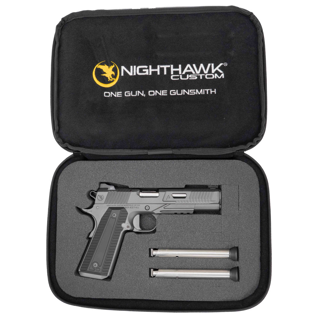 PISTOLET SAMOPOWTARZALNY NIGHTHAWK AGENT 2 GOV RECON SLANTPRO TWO DOT REAR, WITH TRITIUM FRONT SIGHT UPGRADE, IOS BASE PLATE, NOVAK SIGHT, STANDARD REAR & FRONT SIGHT, IOS PLATE, TRIJICON RMR, IRON SIGHT FORWARD, KAL.: .45 ACP