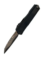 NÓŻ MICROTECH CYPHER® II - WHARNCLIFFE MARFIONE SELECT BAKER FORGE COPPERMAI DAMASCUS HEFTED ALLOY HARD CUT BRONZED W/ DLC ACCENTS AND TRITIUM BUTTON INSERT